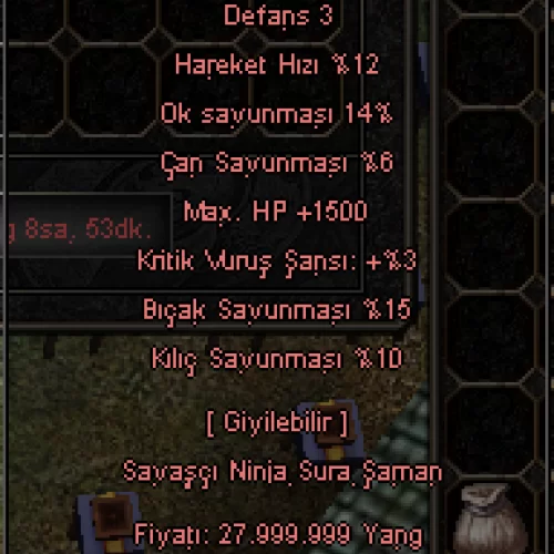  1.5K HP - 10 KILIC - 15 CIFT EL - 3 KRITIK +6 DERI CIZME